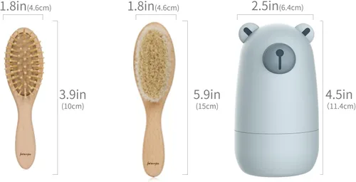 Miniatura 5 de Juego de aseo para bebés 6 en 1, cepillo y peine de madera natural, cortaúñas, tijeras de uñas, lima de uñas y pinzas para niños y recién nacidos