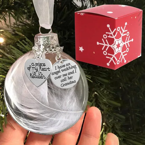 Miniatura 7 de Adorno conmemorativo de Navidad transparente, bola de plumas, A Piece of My Heart is in Heaven, Loss of Loved One Aunt Christmas Tree Hanging Pendan