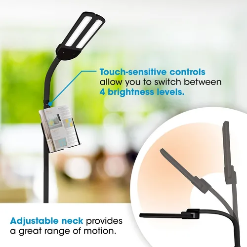 Miniatura 4 de OttLite Lámpara de pie LED de doble pantalla con soporte ajustable, amplia gama de iluminación con puerto de carga USB de 2.1 A integrado y cuello