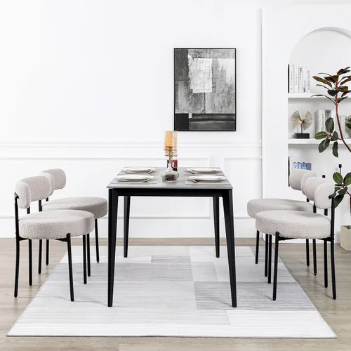 Miniatura 27 de DYHOME - Juego de 2 sillas de comedor de bouclé negro, sillas de cocina modernas de mediados de siglo con respaldo curvo y patas de metal, sillas