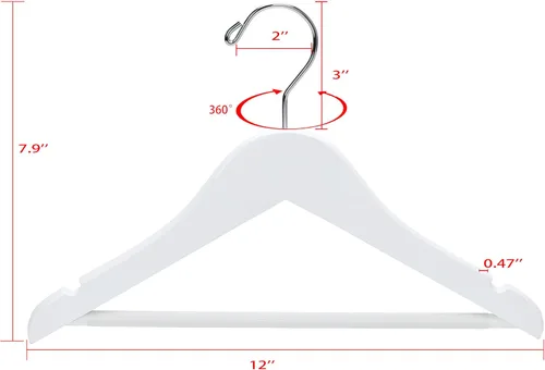 Miniatura 5 de Perchas de madera de calidad para niños de 12 pulgadas, paquete de 20 perchas para bebés, perchas para niños con barra para pantalones, muescas