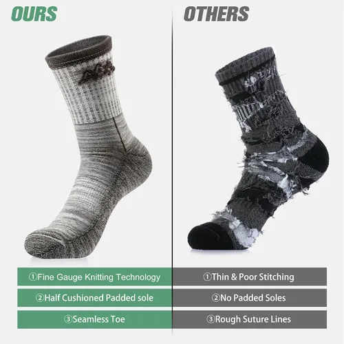 Miniatura 2 de innotree 3 Pack Men's Merino Wool Hiking Socks, Micro Crew Cushioned Hiking Walking Thermal Moisture Wicking Trekking Socks