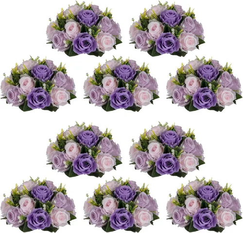 Miniatura 63 de NUPTIO Centros de mesa de flores blancas para mesas: 6 piezas de arreglo de bolas de flores artificiales para fiesta de boda, rosa floral falsa