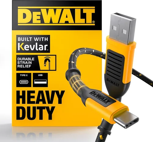 Miniatura 10 de DEWALT Cable USB C resistente, cable de carga USB A a tipo C de nailon trenzado de alta calidad, carga rápida para iPhone 17/16/15, Samsung Galaxy