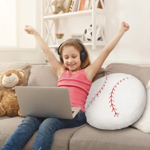 Miniatura 4 de OurHonor Peluche de béisbol, almohada de béisbol de 18 pulgadas, suave y esponjosa, juguete de peluche de béisbol relleno cómodo, cojín decoración