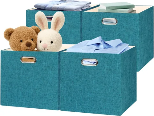 Miniatura 41 de Posprica Cubos de almacenamiento plegables, 11 x 11 x 11 pulgadas, contenedores de tela, 4 unidades, color beige