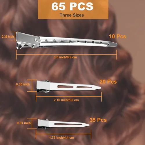 Miniatura 2 de 65 pinzas de pelo con pico de pato para corte de peinado, pinzas de pelo de cocodrilo plateado de metal para mujeres, 3 tamaños de pinzas de pelo