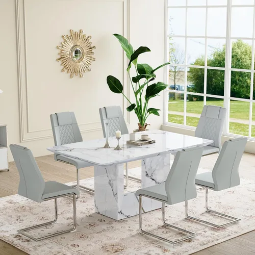 Miniatura 9 de Mesa de comedor negra de 63 pulgadas Mesa de comedor moderna Mesa rectangular de madera con patas en forma de U de alta resistencia Estable