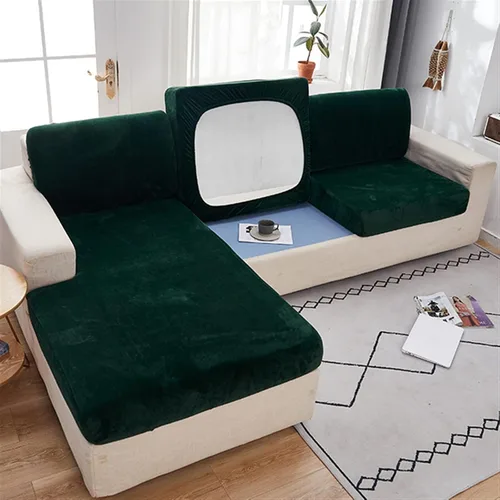 Miniatura 11 de MIPOPS Fundas de cojín de terciopelo elástico para sofá, diván Longue para sala de estar, sillón de esquina, sofá