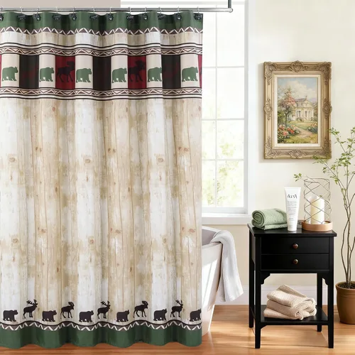 Woodland cortina para regadera de tela impermeable