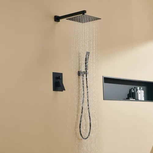Miniatura 3 de Sistema de ducha de 10 pulgadas, juego combinado de ducha de lluvia, grifo de montaje en pared negro, grifos de baño con cabezal de ducha de lluvia