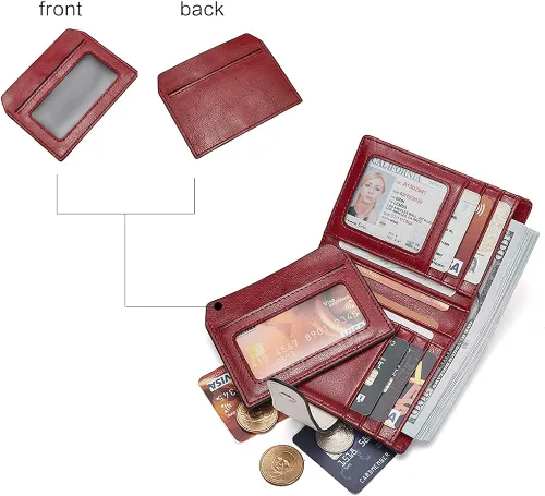 Miniatura 4 de BOSTANTEN - Billetera de cuero para mujer con bloqueo RFID, pequeña, con cremallera, de bolsillo, para tarjetas, con ventana para documento