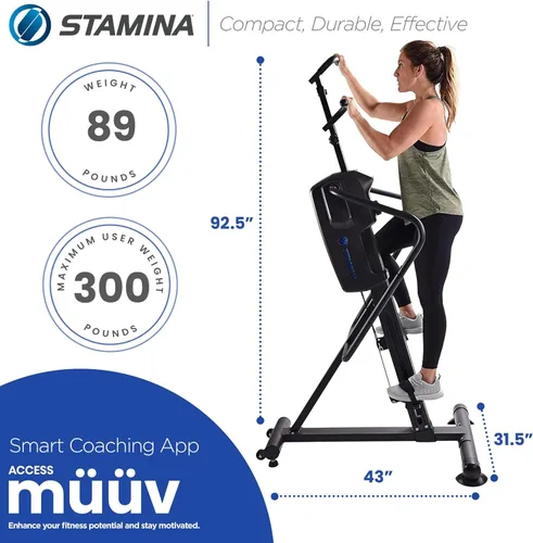 Miniatura 3 de Stamina Productos Cardio Climber Máquina de ejercicios de fitness para entrenamiento en casa con entrenamiento inteligente, monitor LCD y ruedas