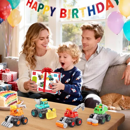 Miniatura 8 de ORWINE Coches de juguete para bebés, autos para niños y niñas, camiones de acrobacias accionados por fricción, 4 unidades de vehículos