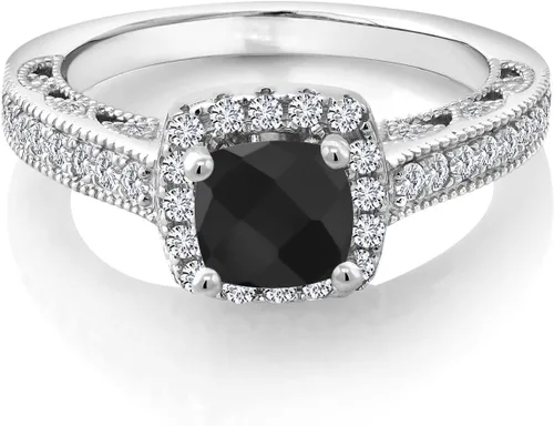 Miniatura 21 de Gem Stone King Anillo de compromiso de plata de ley 925 de 0.236 in con piedra natal y zafiro blanco creado con acento Anillo de compromiso