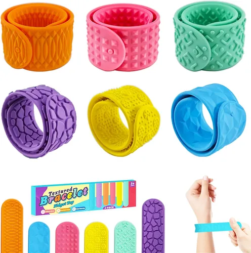6 piezas de juguetes para ansiedad, pulseras de bofetada, juguetes sensoriales para niños con autismo, artículos de silicona texturizada para 6