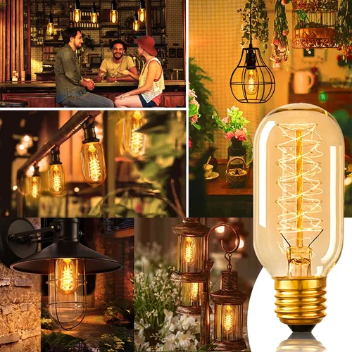 Miniatura 9 de Bombillas Edison incandescentes T45 retro de 40 W, 6 paquetes, 110-130 V, base E26 regulable, bombilla Edison 6 paquetes, 2200 K ámbar amarillo