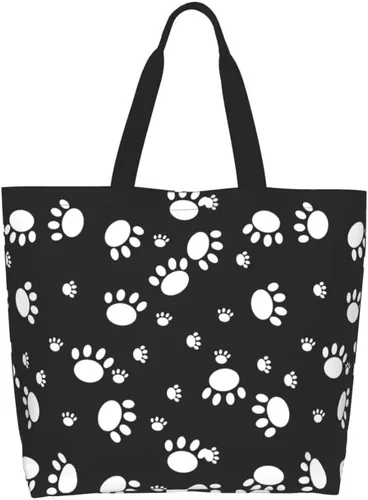 Miniatura 13 de Divertida bolsa de mano con tema de perro para mujer, lindo estampado de hueso de pata, reutilizable, para playa, compras, regalos casuales de viaje