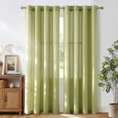 Miniatura 159 de NICETOWN Cortinas de lino natural con textura de lino para dormitorio, mezcla de lino rústica con ojales en la parte superior, semitransparentes