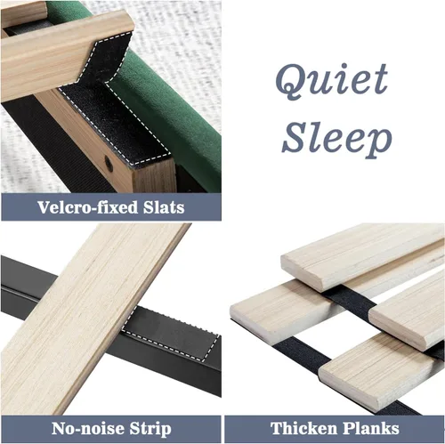 Miniatura 7 de Allewie - Base de cama tamaño King con cabecera acolchada tapizada en terciopelo y diseño acanalado vertical; plataforma de cama con resistentes