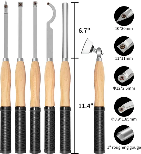 Miniatura 2 de Juego de herramientas de torneado de madera de carburo de tamaño completo con mango de goma 6pcs Lathe Chisel Set Include Swan Neck Hollowing