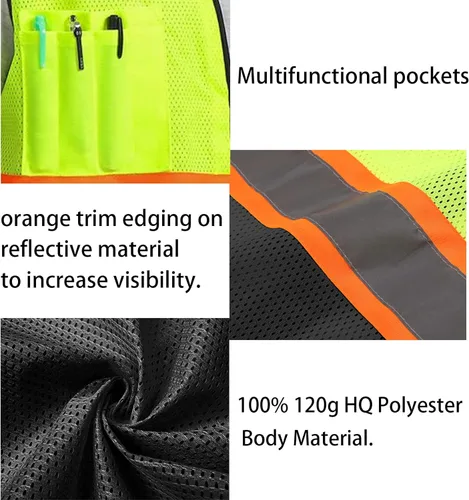 Miniatura 3 de Chaleco de seguridad personalizable con logotipo con 5 bolsillos y cremallera reflectante de alta visibilidad clase 2 ropa de trabajo al aire libre