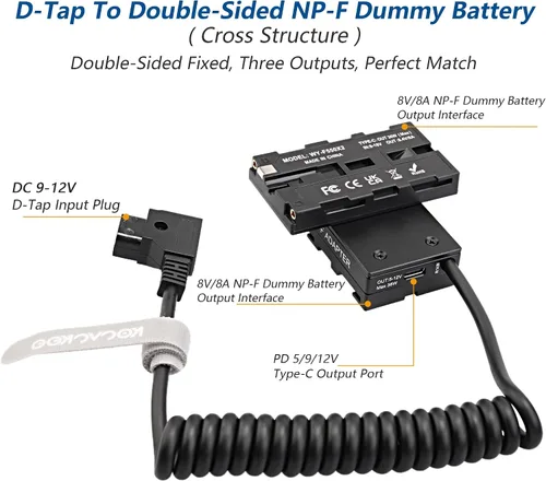 Miniatura 2 de D-Tap Ptap a doble cara NP-F550/970/570/770 Adaptador de corriente de batería ficticia (estructura cruzada) para monitor de campo, transmisión