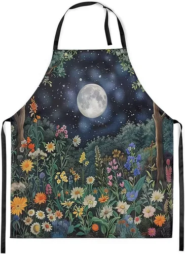 Miniatura 21 de Castle Fairy Mountain Moon Chef Apron,Starry Night Sky Apron 31"x26",Natural Landscape Painting Kitchen Aprons for Women Blue Beige Yellow
