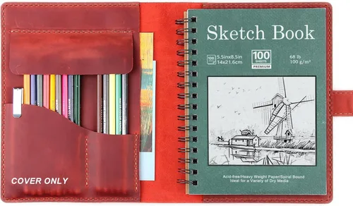 Miniatura 8 de Robrasim - Funda de cuero para cuaderno de bocetos hecha a mano, funda de cuero para cuaderno de bocetos de artista para cuaderno de bocetos de 14 x