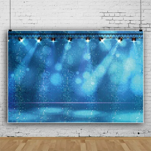 Miniatura 3 de Telón de fondo de escenario de 5 x 3 pies, luz azul, pista de baile, efecto de iluminación, fotografía, fondo de talento, cumpleaños, baby shower