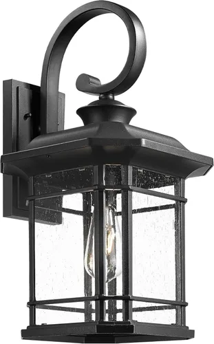 Miniatura 13 de Emliviar Luces de Farol de Pared para Exteriores, Lámpara de Aplique de Pared Exterior de 1 Luz, Acabado Negro con Vidrio Granulado Transparente