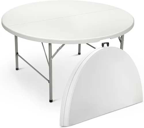 Miniatura 12 de Magshion Mesa plegable redonda de 48 pulgadas, mesa de plástico plegable de 4 pies con asa de transporte para exteriores, boda, fiesta, evento, Negro
