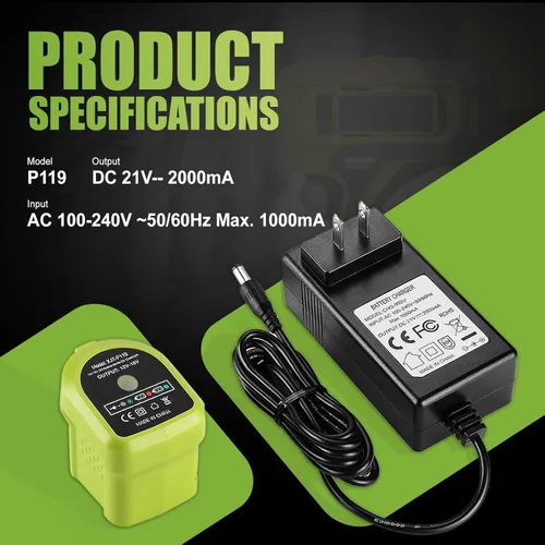 Miniatura 3 de Powilling Paquete de 2 baterías P102 de 3.5Ah de repuesto para batería Ryobi de 18 V y cargador P119 compatible con batería Ryobi de 18 voltios P103