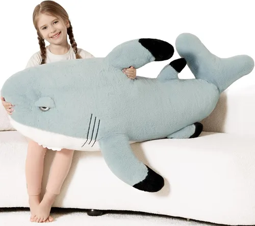 Miniatura 13 de Tezituor Peluche de tiburón ballena gigante de 51 pulgadas, almohada corporal grande de peluche de tiburón ballena azul de 4.3 pies para niñas