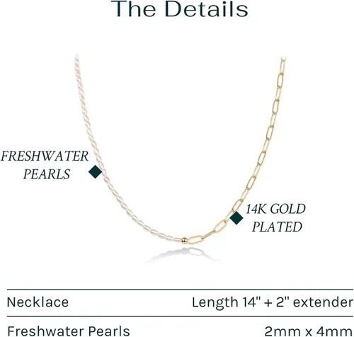 Miniatura 3 de PAVOI Collar de perlas de agua dulce chapado en oro de 14 quilates para mujer, Perla, Perla