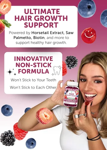 Miniatura 3 de Lunakai USA Made Super Hair Gummies con biotina, zinc, extracto de cola de caballo y palma enana americana – Vitaminas para el crecimiento