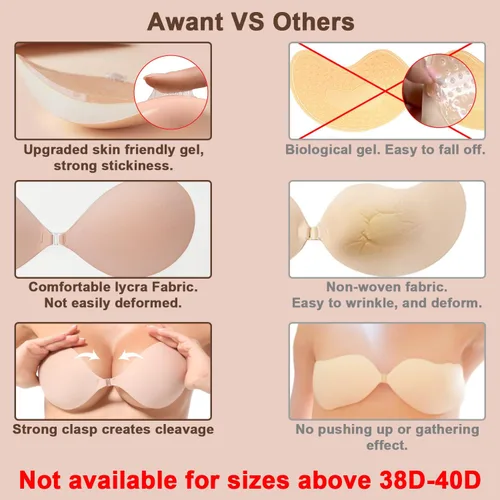 Miniatura 5 de Awant Strapless Sticky Bra Invisible Sticky Boobs Silicone Adhesive Bra Backless Pushup Lift Bra Beige