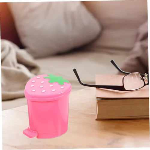 Miniatura 8 de Healeved Bote de basura de fresa, mini bote de basura para escritorio, baño, pequeño, para escritorio, automóvil, oficina, cocina, pequeño basurero