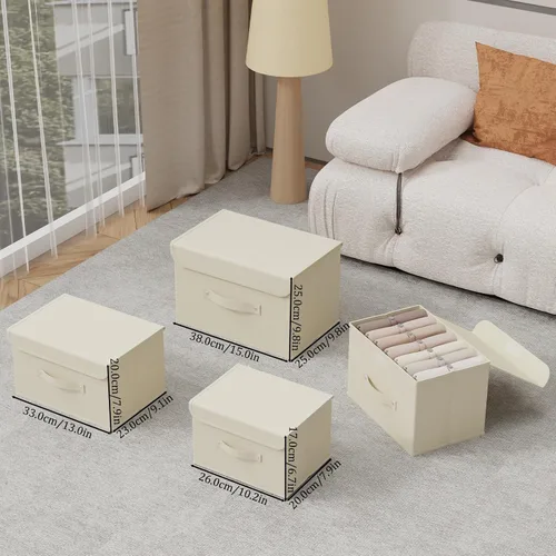 Miniatura 5 de Cajas de almacenamiento, contenedores de almacenamiento plegables con tapas, cestas de almacenamiento de tela de algodón y lino con asa