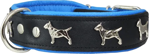 Miniatura 10 de Collar de perro acolchado de cuero suave de cuero real, Bull Terrier, 1.75 pulgadas de ancho. (Cuello de 13 a 15.25 pulgadas, marrón/beige)