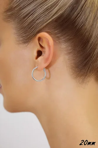 Miniatura 3 de Aretes redondos clásicos de oro blanco de 14K sin extremos