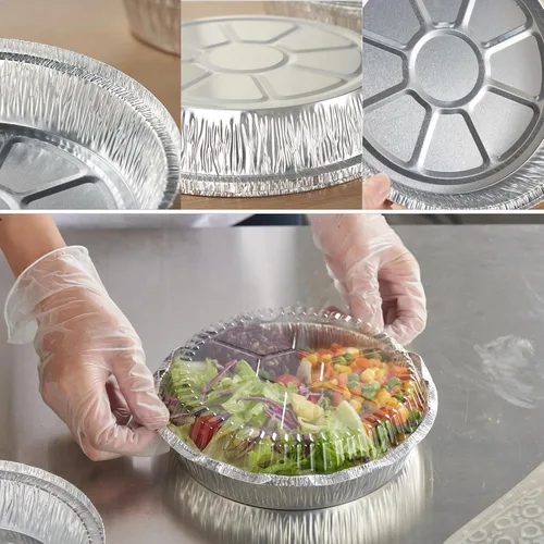 Miniatura 4 de CURTA Sartenes redondos de papel de aluminio de 8 pulgadas con tapas transparentes, resistentes, ideales para asar, hornear, almacenamiento, asar
