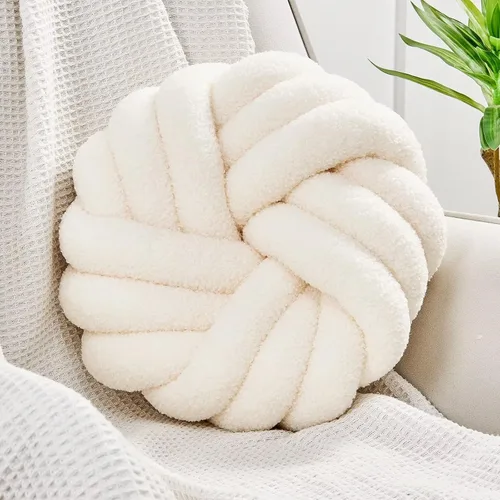 Miniatura 13 de Uvvyui Almohadas de Nudo, Almohadas Decorativas de 14 Pulgadas, Almohadas Redondas, Cojín Suave Hecho a Mano, Almohada de Bola Anudada, Cojín