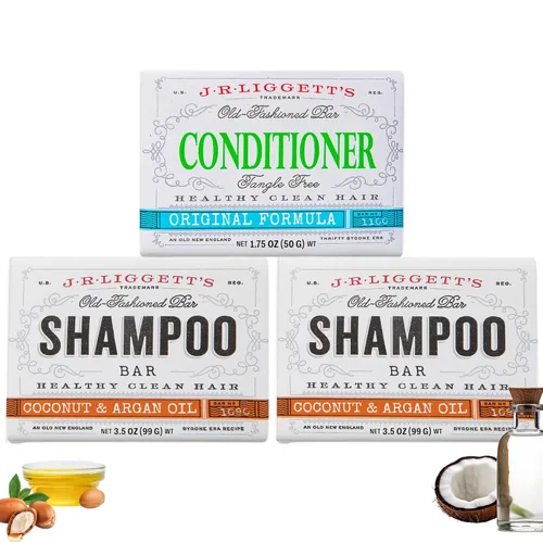 J.R.LIGGETT'S - Barra de champú y acondicionador, acondicionador de 1.75 onzas + 2 fórmula de aceite de coco y argán, barra de champú sólida de 3.5