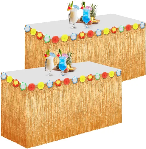 Miniatura 11 de Morcheiong Paquete de 1 falda de mesa de hierba Luau, 9 pies x 29.5 pulgadas, falda de mesa hawaiana para Tiki, selva, suministros de decoración