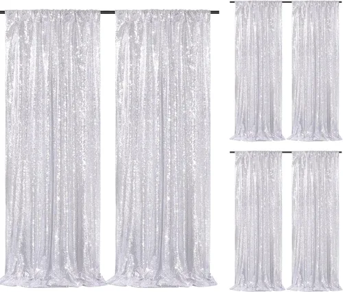 Miniatura 39 de Cortinas de fondo de lentejuelas rosas de 2 piezas, 2 pies x 8 pies, fondo de fotografía, cortina para fiestas con purpurina, fondo de boda, tela