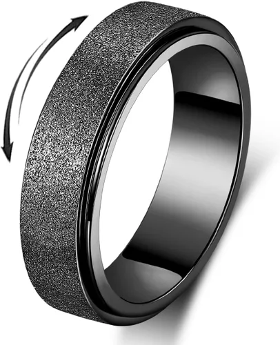 Anillo de ansiedad de acero inoxidable de titanio para mujeres y hombres, anillo giratorio, talla 6-12, ancho 6 mm, 5 colores: oro Negro-ancho: