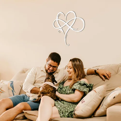Miniatura 6 de MayLove-US Decoración de pared de metal con corazón infinito, decoración única de pared de corazón infinito, placa de letrero de amor, arte Blanco