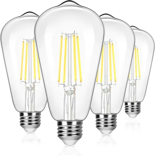 Paquete de 4 bombillas LED Edison vintage ST64 de 8 W, equivalente a 100 W, 1400 lúmenes, luz blanca diurna de 5000 K, bombillas de filamento LED