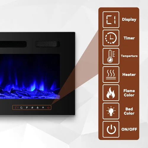 Miniatura 8 de Chimenea eléctrica montada en la pared y empotrada de 30 pulgadas con control remoto temporizador de 8 horas, 12 llamas, pantalla táctil, calentador